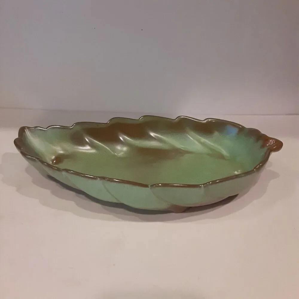 Vintage Frankoma Pottery #226 Prairie Green Leaf Dish Decorative